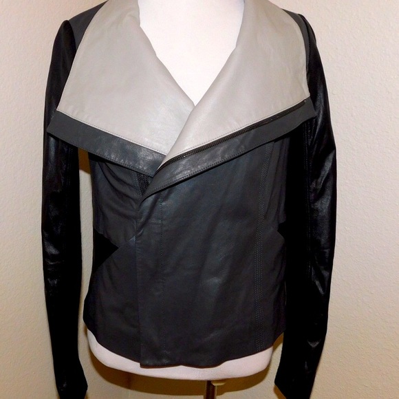 Vince Gray and Black Leather Jacket - Picture 1 of 7